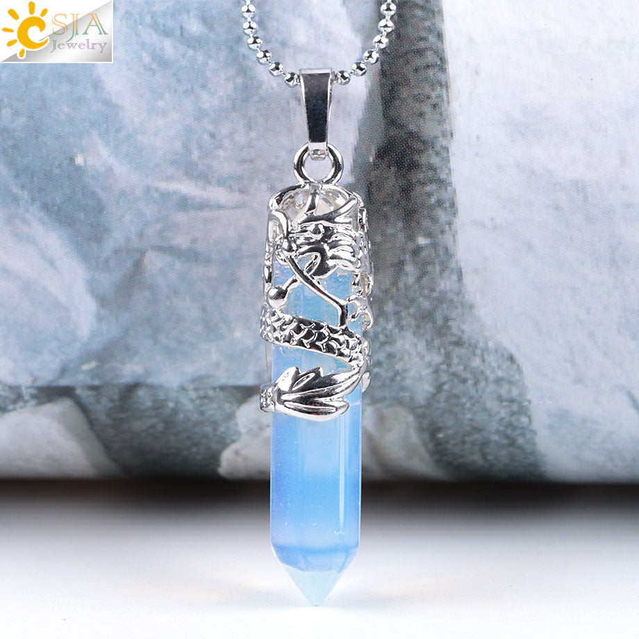 Dragon Crystals Necklace Stone Quartz Necklaces Natural Crystal  Pendant Hexagonal Pendant Amethysts Jewelry for Women Men E853