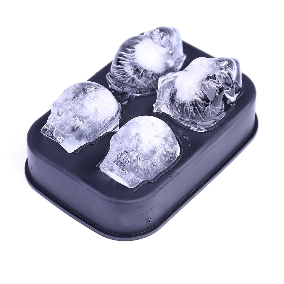 Creative 4-Cavity Silicone Skull Ice Cube Maker 3D Mold Halloween Skull Shaped Whisky Wine Form For Ice Tray Cream Baking Model