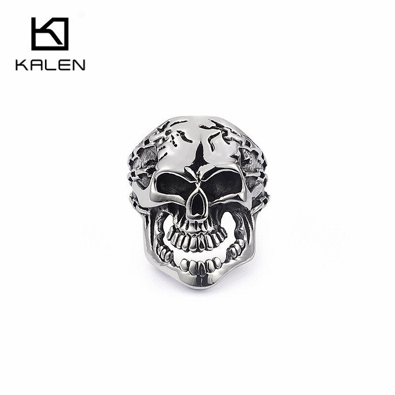 KALEN Punk  Skull Rings For Men Size #8-12 Stainless Steel Gothic Skull Biker Rings High Quality Halloween Jewelry