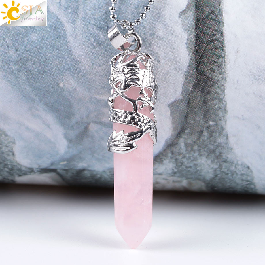 Dragon Crystals Necklace Stone Quartz Necklaces Natural Crystal  Pendant Hexagonal Pendant Amethysts Jewelry for Women Men E853