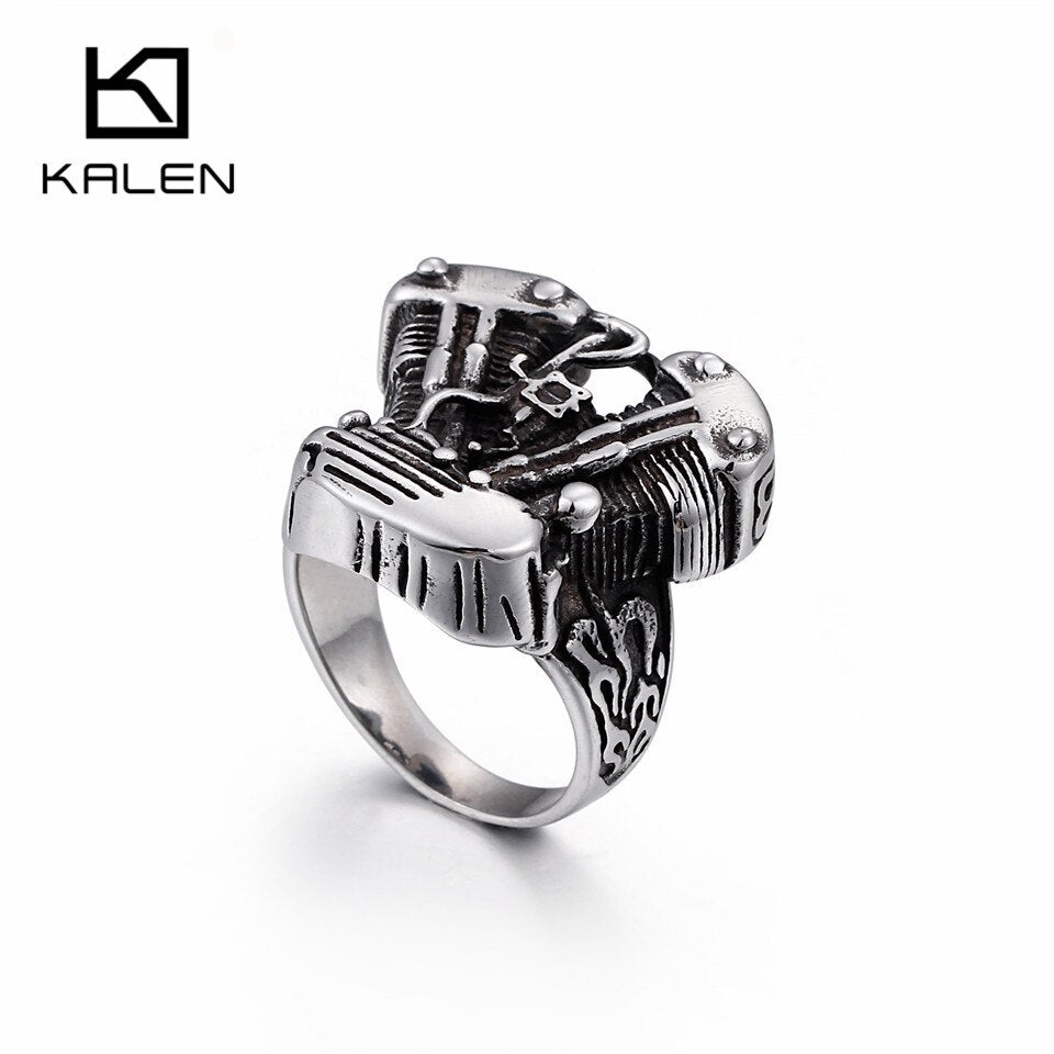 KALEN Punk  Skull Rings For Men Size #8-12 Stainless Steel Gothic Skull Biker Rings High Quality Halloween Jewelry