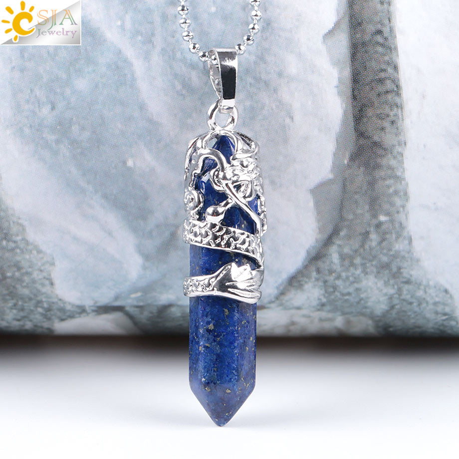 Dragon Crystals Necklace Stone Quartz Necklaces Natural Crystal  Pendant Hexagonal Pendant Amethysts Jewelry for Women Men E853