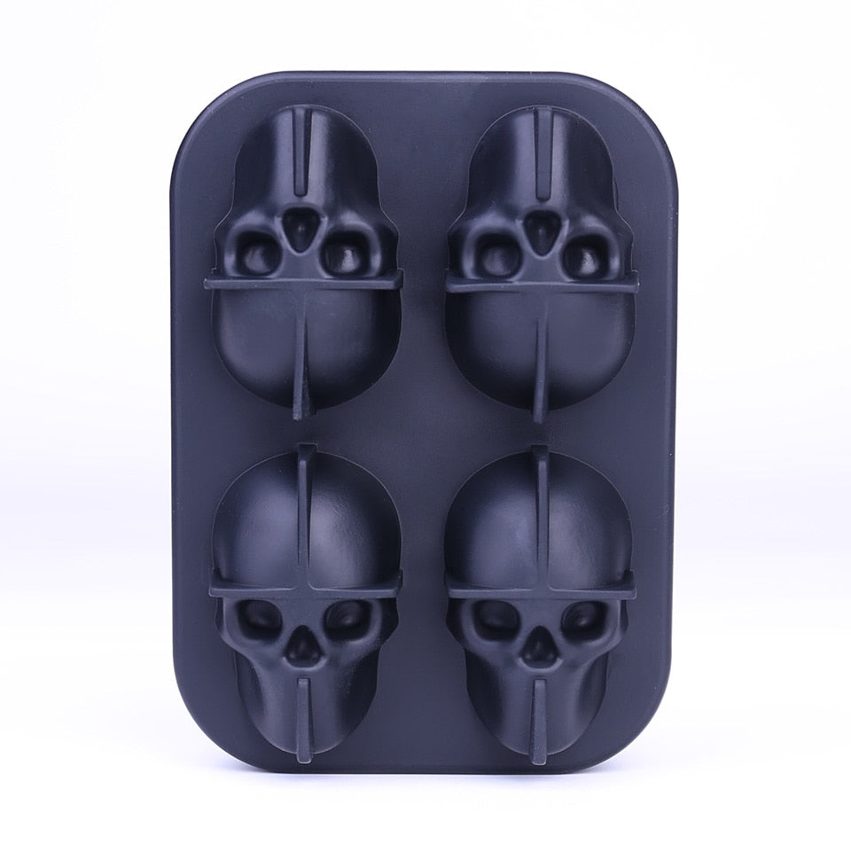 Creative 4-Cavity Silicone Skull Ice Cube Maker 3D Mold Halloween Skull Shaped Whisky Wine Form For Ice Tray Cream Baking Model