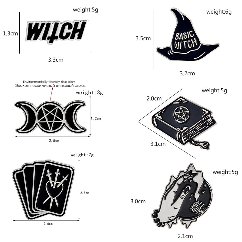 Witch Wizard Magic Book Tarot Hat Ball Triple Moon Brooch Dark Punk Halloween Metal Enamel Pins For Women Men Fashion Jewelry