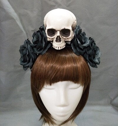 Gothic Headpiece  Rose Skull Lolita Girls Hair Hoop Cosplay Party Handmade Costumes Accessory Halloween Head Band