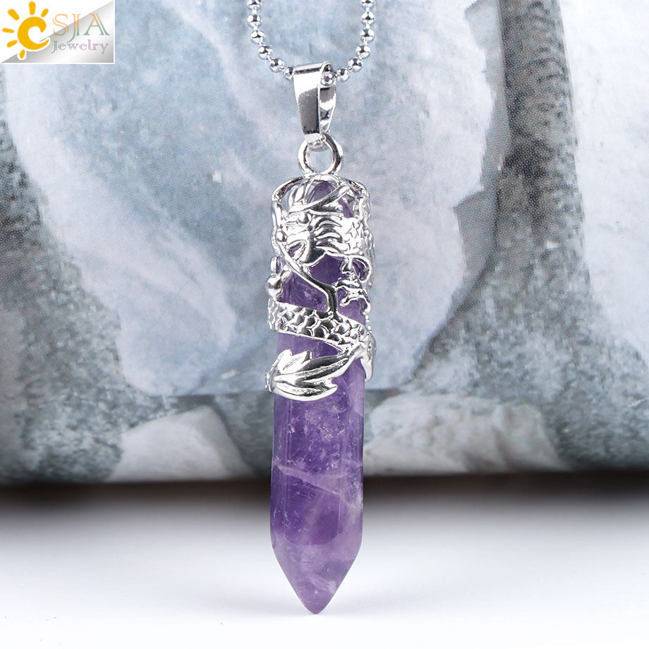 Dragon Crystals Necklace Stone Quartz Necklaces Natural Crystal  Pendant Hexagonal Pendant Amethysts Jewelry for Women Men E853