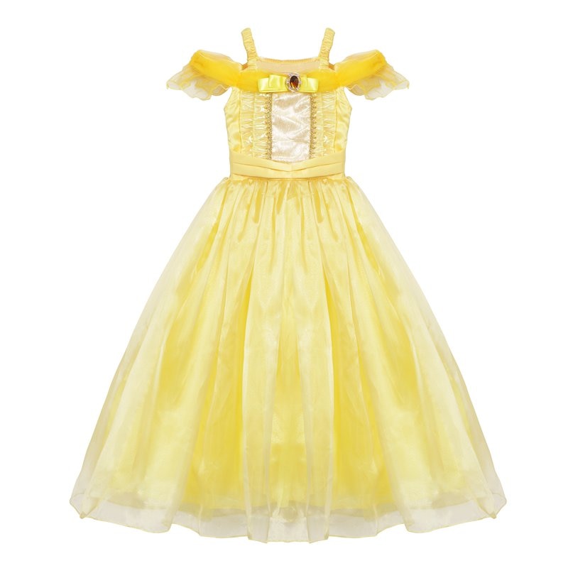 VOGUEON Girls Princess Belle Party Dress Beauty and The Beast Kids Dress up Halloween Cosplay Costume Little Girl Prom Clothing