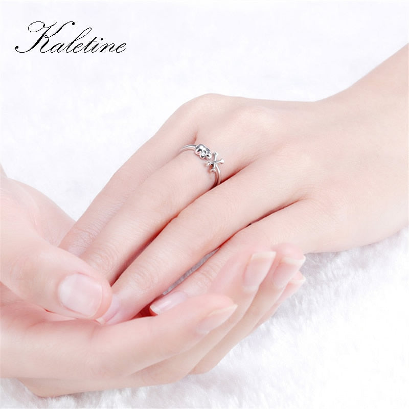 KALETINE 925 Sterling Silver Skull Ring Skeleton for Women Gothic Skeleton Rings Vintage Oxidized Silver Jewelry Halloween Gift