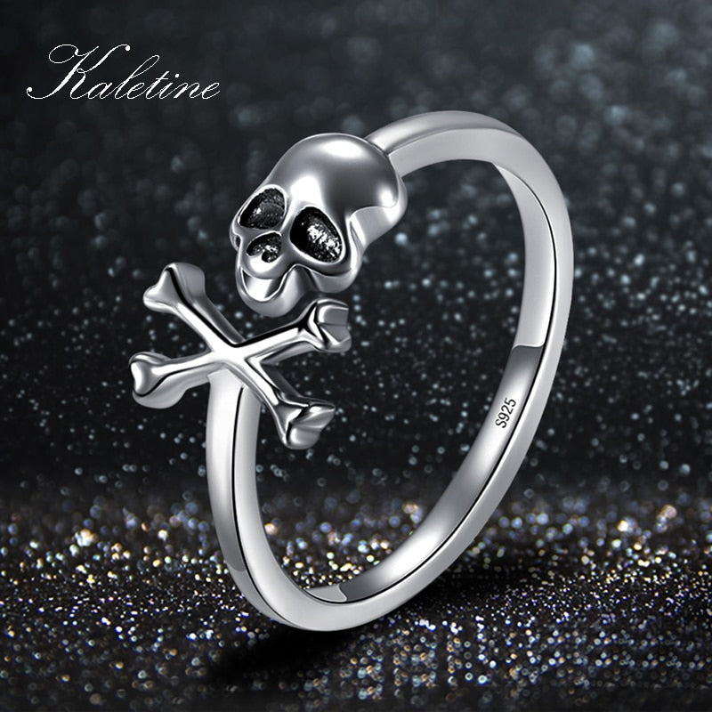 KALETINE 925 Sterling Silver Skull Ring Skeleton for Women Gothic Skeleton Rings Vintage Oxidized Silver Jewelry Halloween Gift