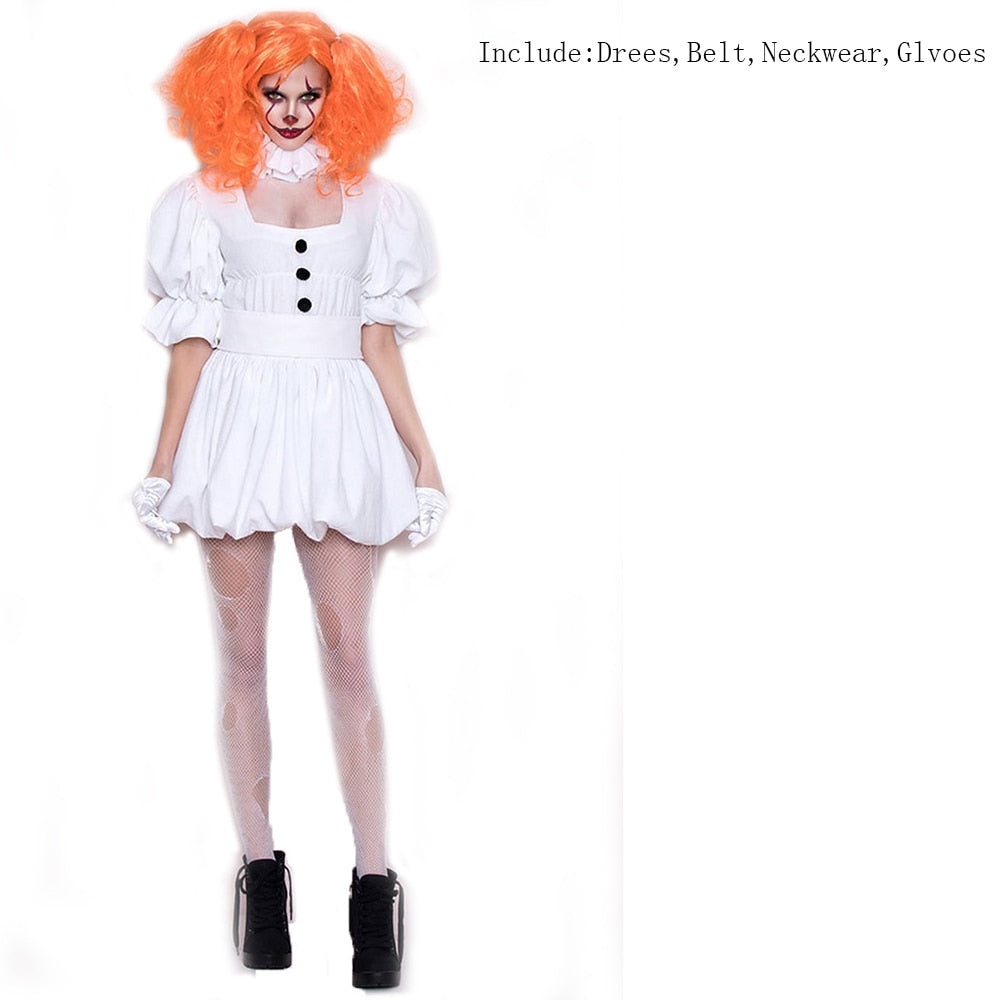 Women Clown Costume Girl Pennywise Costume Adult Women Terror Clown costume for Halloween Fancy Party Dress