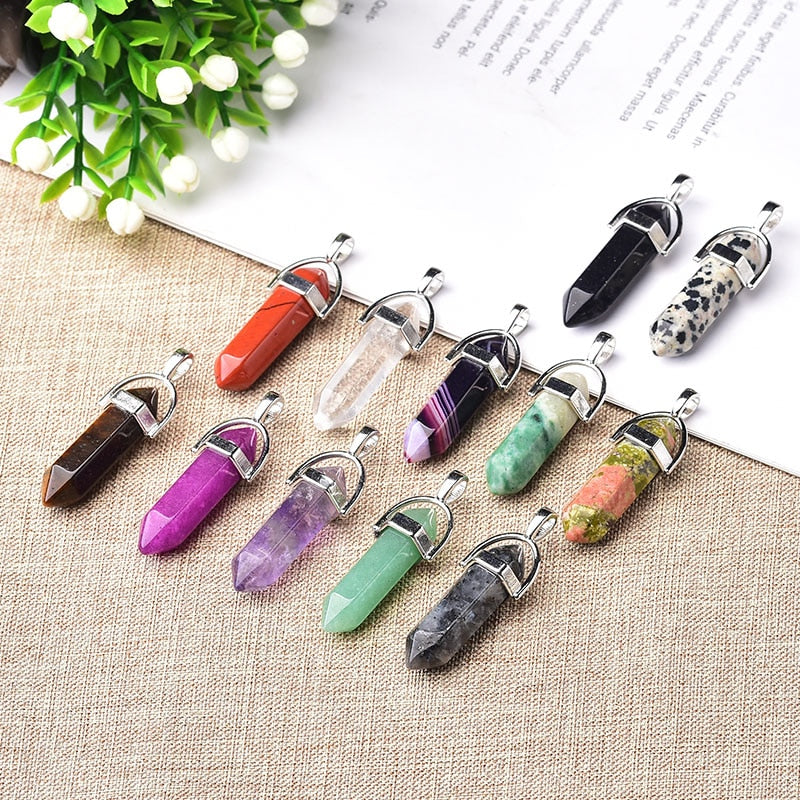 1PC Natural Crystal Rose Quartz Crystal Point Pendant Mineral Jewelry Couple DIY Lovers Gifts For Men Women Jewelry Necklace