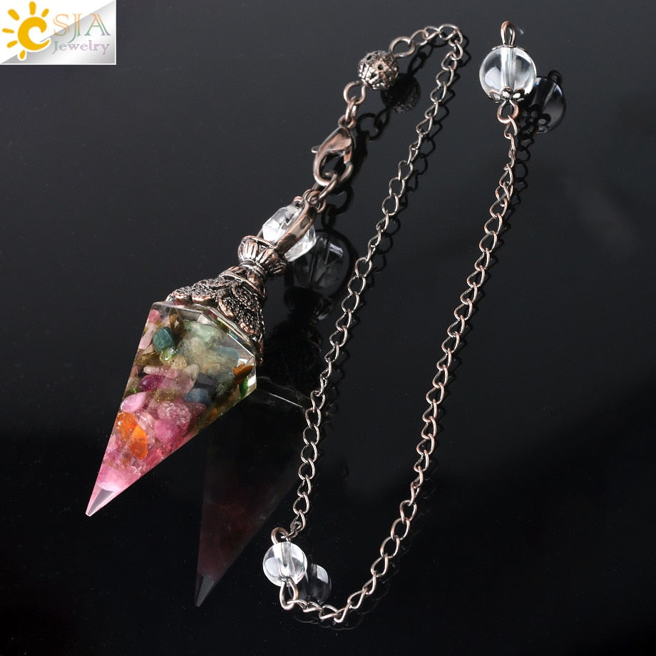 CSJA 7 Chakra Healing Crystals Pendulum for Dowsing Divination Quartz Natural Stone Pendulums Antique Reiki Pendant Pendulo G854