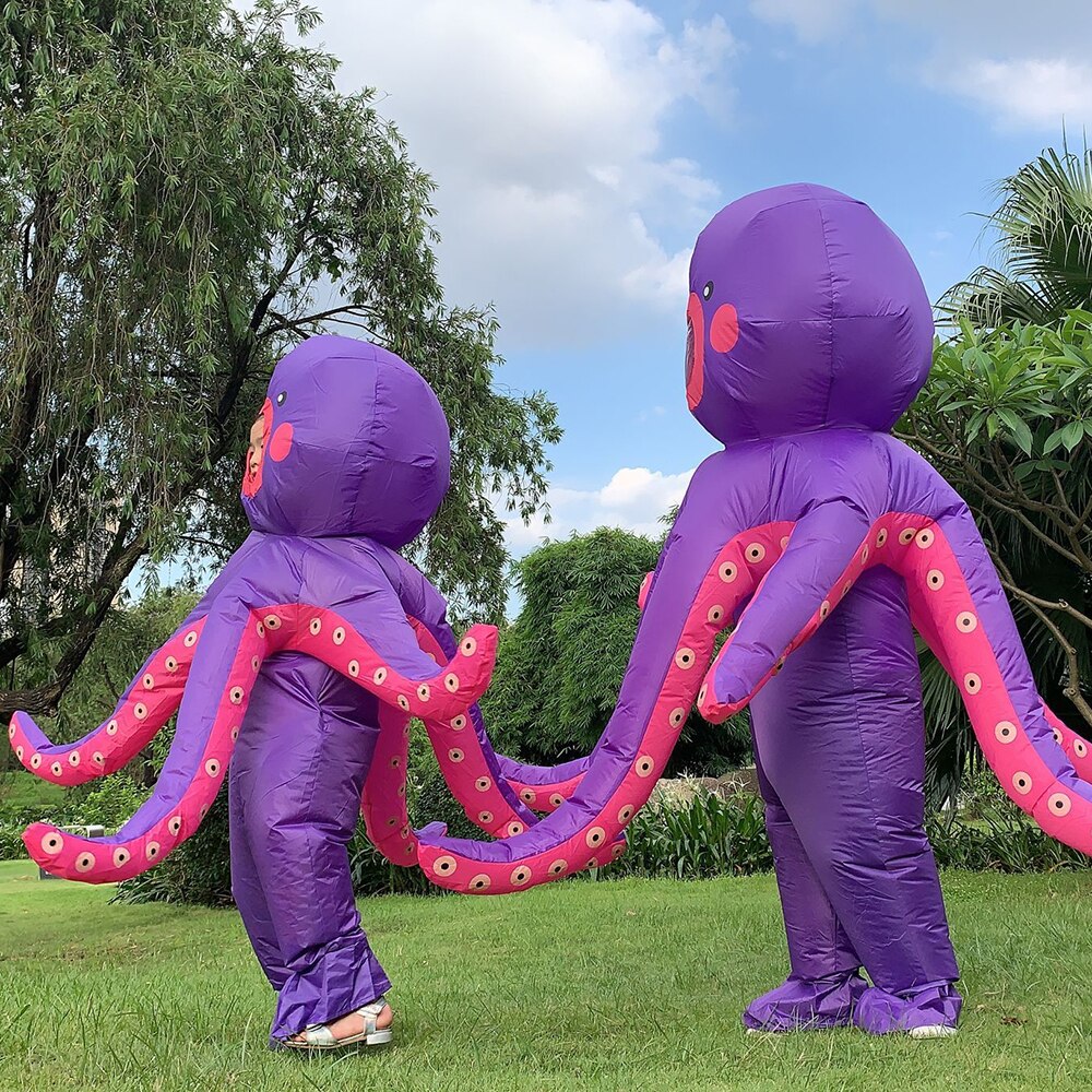 Parent -Kids Purple Octopus Inflatable Costumes Halloween Cosplay Family Party Cosplay Costume Walking Mascot Role Play Disfraz