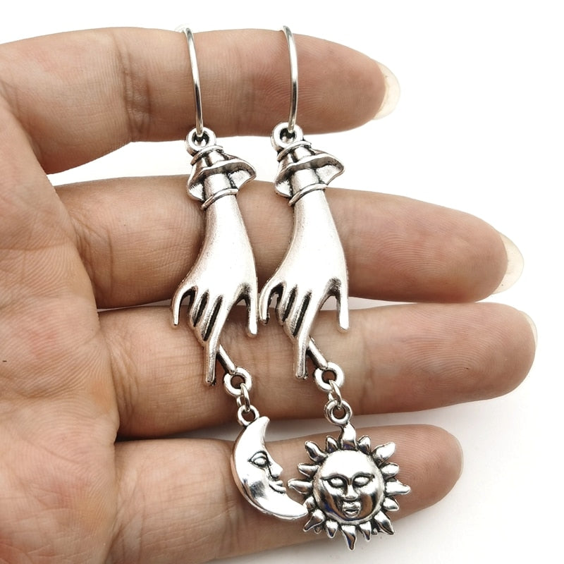 2020 Celestial Oracle Hand Earrings , sun Celestial Earrings , Moon Charms,Star,Gift,gift for Wicca Lover Punk