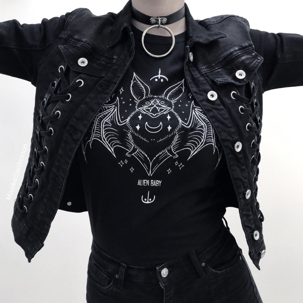 kuakuayu HJN Ouija Board Women Gothic Black T-Shirt Grunge Swag Graphic Tee Halloween Clothing