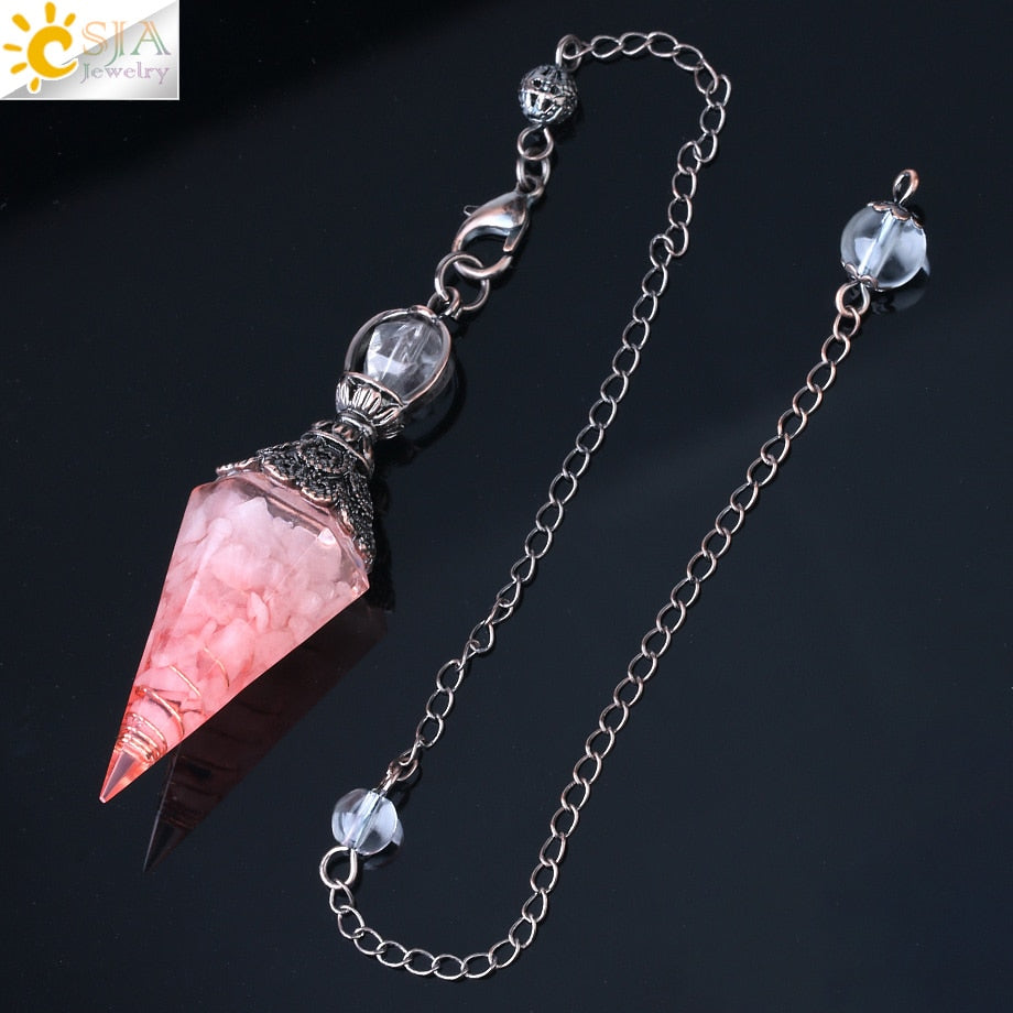 CSJA 7 Chakra Healing Crystals Pendulum for Dowsing Divination Quartz Natural Stone Pendulums Antique Reiki Pendant Pendulo G854