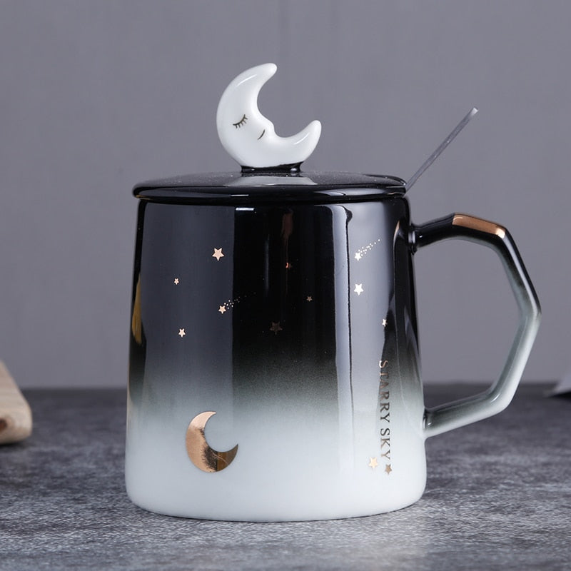 Creative Star Mug Individual Trend Ceramic Water Cup Nordic Milk Coffee Tea Cup with Lid Spoon