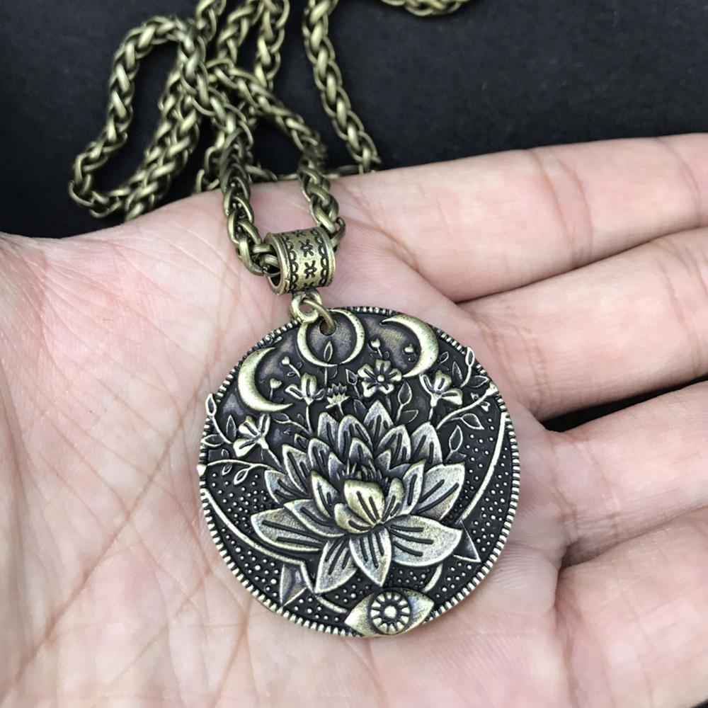 Solar celestial pendant Sun Moon Star mandala Lotus flower ladies necklace amulet geometric religious viking Wicca Witchcraf