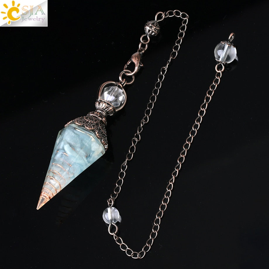 CSJA 7 Chakra Healing Crystals Pendulum for Dowsing Divination Quartz Natural Stone Pendulums Antique Reiki Pendant Pendulo G854