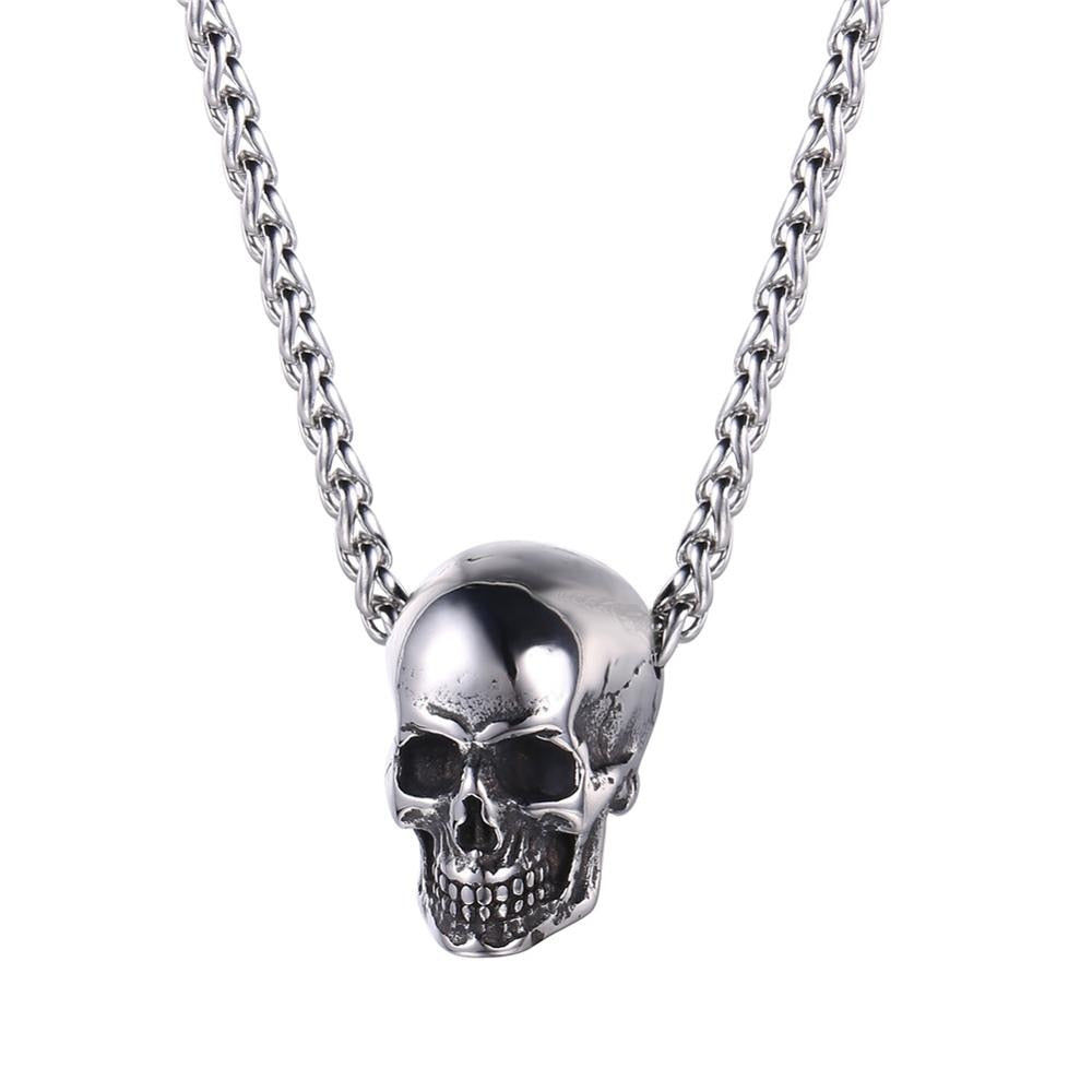 U7 Halloween Skull Necklace Pendant Skeleton Men Necklaces Gift Punk Gothic Goth Stainless Steel Mens Jewelry