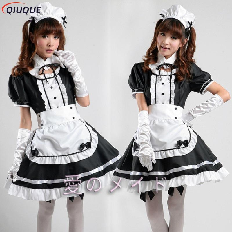 Women Maid Outfit Sweet Gothic Lolita Dresses Anime K-ON! Cosplay Costume Apron Dress Uniforms Plus Size Halloween Costumes