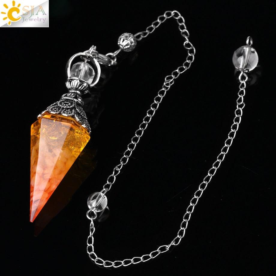 CSJA 7 Chakra Healing Crystals Pendulum for Dowsing Divination Quartz Natural Stone Pendulums Antique Reiki Pendant Pendulo G854