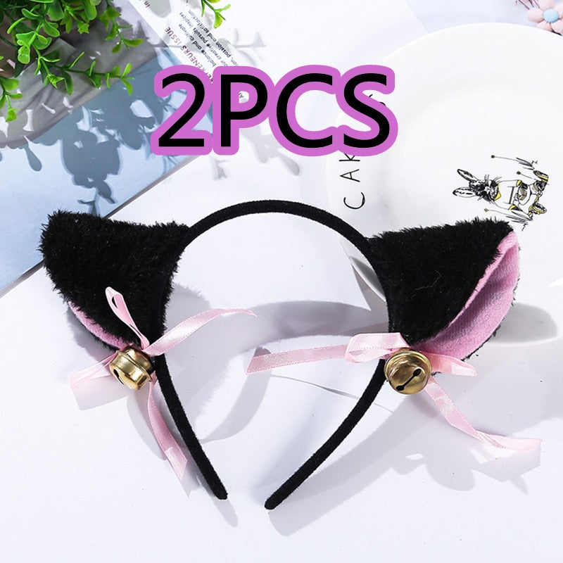 3 Colors Beautiful Masquerade Halloween Cat Ears Cosplay Cat Ear Anime Party Costume Bow Tie Bell Headwear Headband Anime