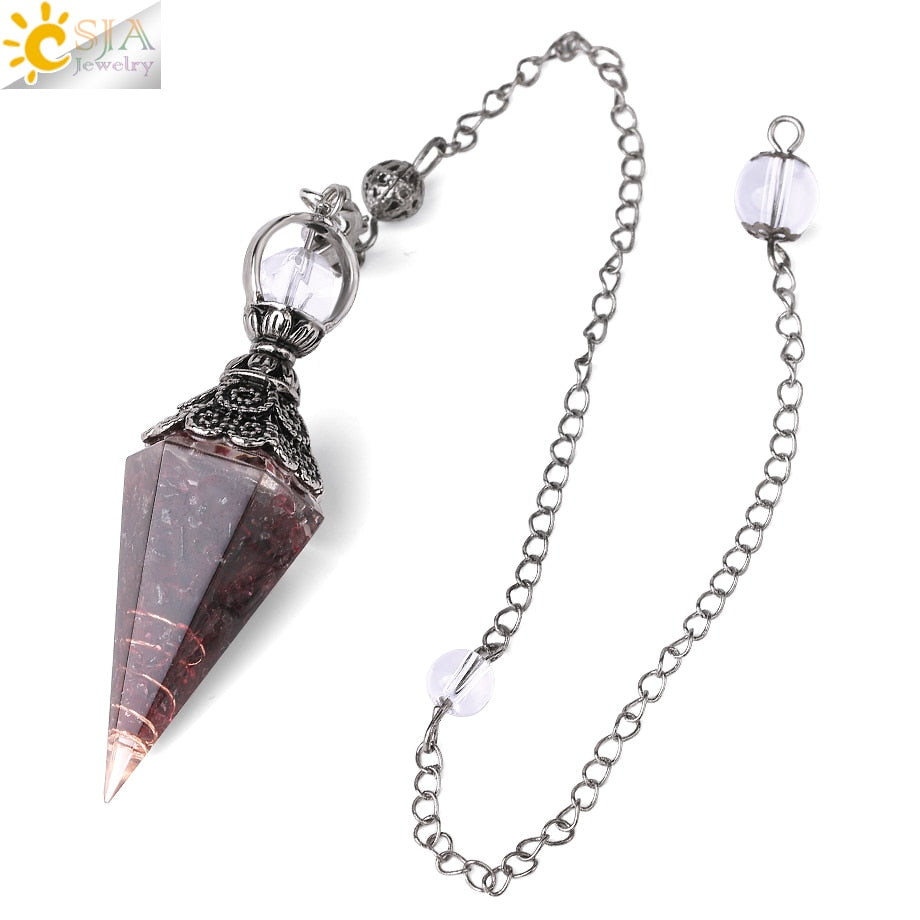 CSJA 7 Chakra Healing Crystals Pendulum for Dowsing Divination Quartz Natural Stone Pendulums Antique Reiki Pendant Pendulo G854