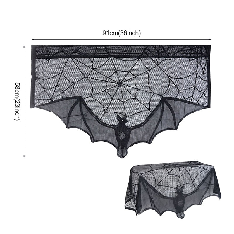 Halloween Decoration Lace Spider Web Skeleton Skull Tablecloth Black Fireplace Mantel Scarf Event Party Decoration Supplies