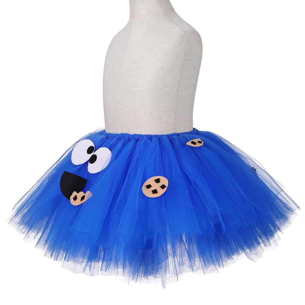 Cookie Monster Girls Tutu Skirt Set Fluffy Blue Kids Girls Tulle Skirt Child Birthday Party Skirt Tutu Girl Halloween Costume