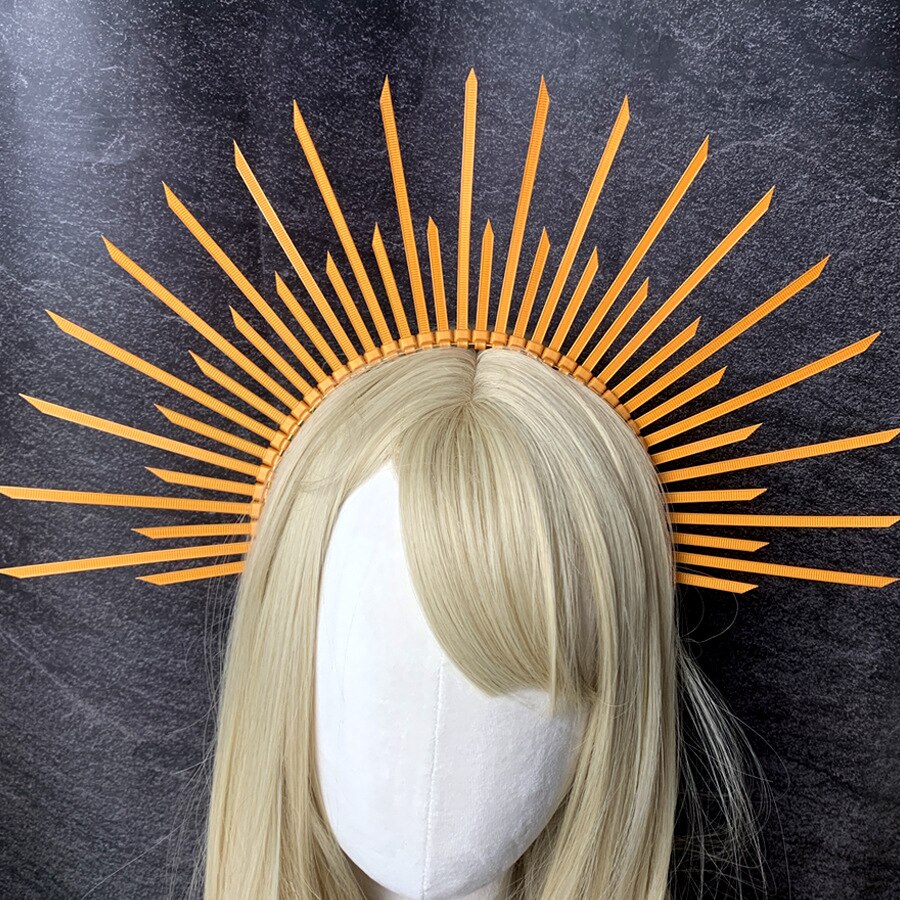 Halo Crown Spike Headpiece Goddess Sunburst Plastic Gold Met Gala Angel Goth Cosplay Accessories