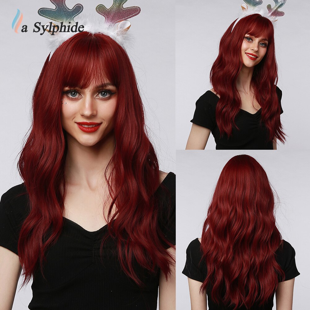 La Sylphide Halloween Cosplay Lolita Wig Long Nature Wave Purple Synthetic Hair Wigs with Bangs for Woman Heat Resistant Fiber