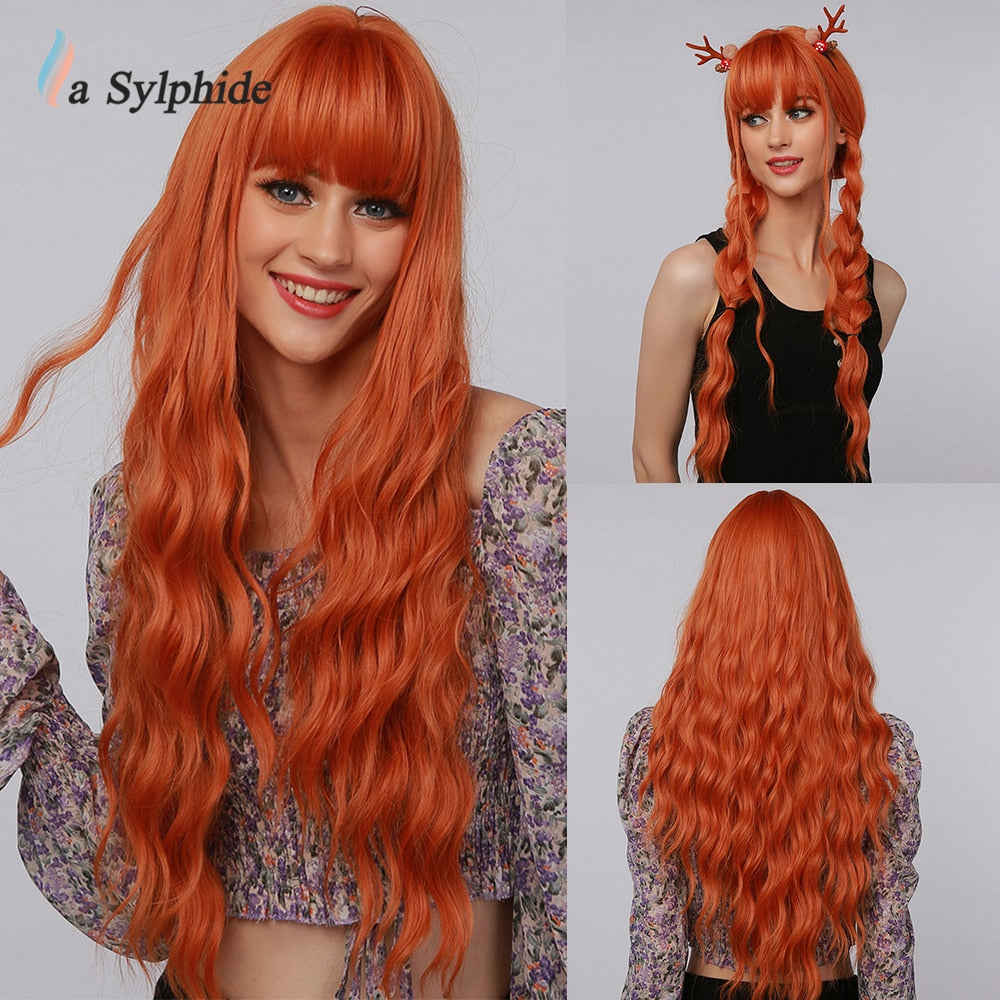 La Sylphide Halloween Cosplay Lolita Wig Long Nature Wave Purple Synthetic Hair Wigs with Bangs for Woman Heat Resistant Fiber