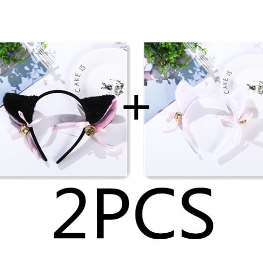 3 Colors Beautiful Masquerade Halloween Cat Ears Cosplay Cat Ear Anime Party Costume Bow Tie Bell Headwear Headband Anime