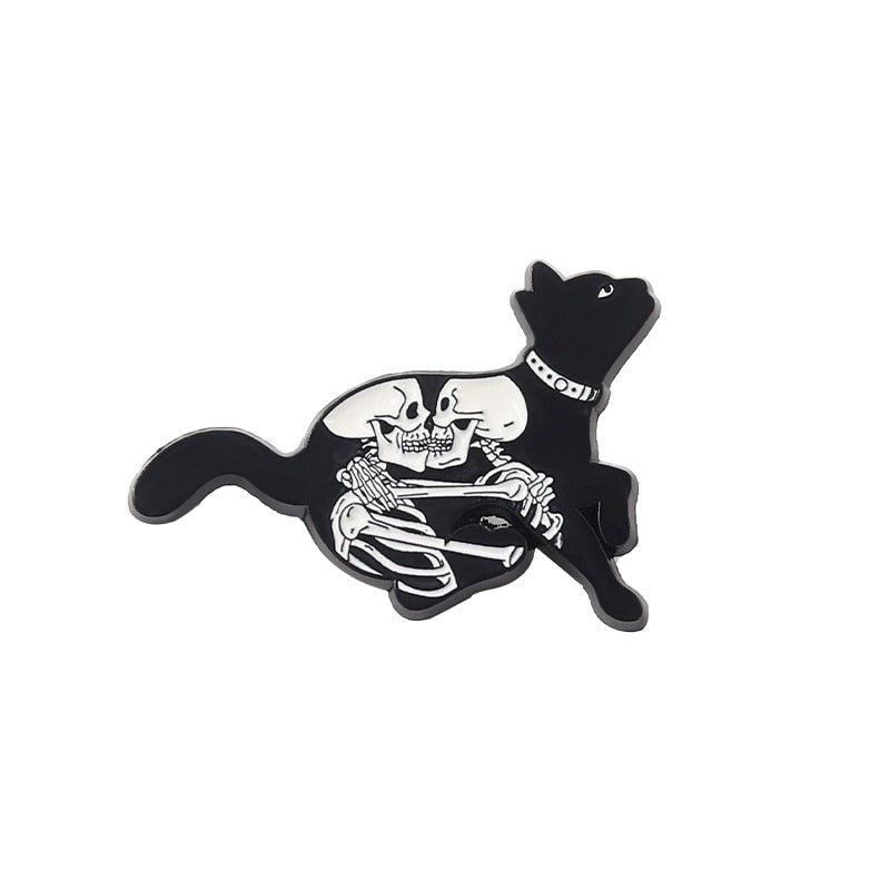 Bad Witch Needle Crystal Ball Handmade Black Cat Skull Retro Enamel Pin Brooch Badge Decorative Cowboy Halloween Jewelry