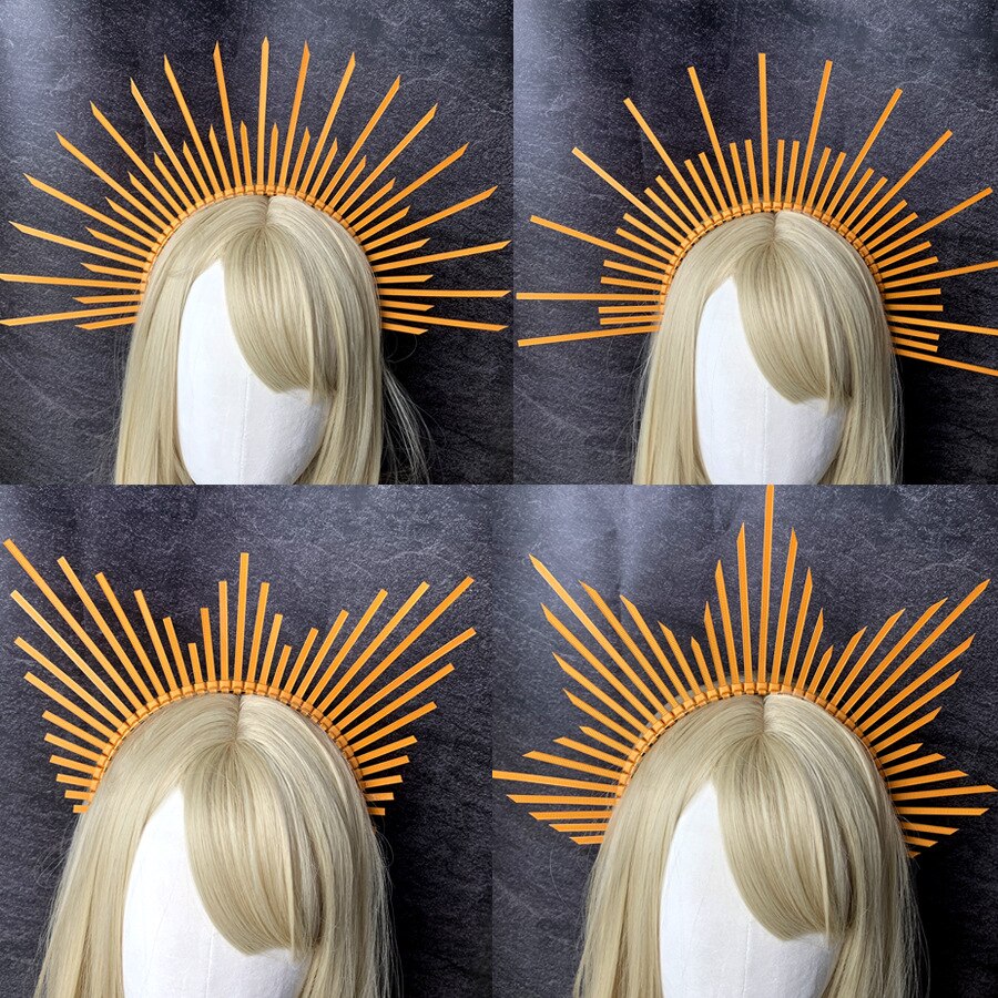 Halo Crown Spike Headpiece Goddess Sunburst Plastic Gold Met Gala Angel Goth Cosplay Accessories