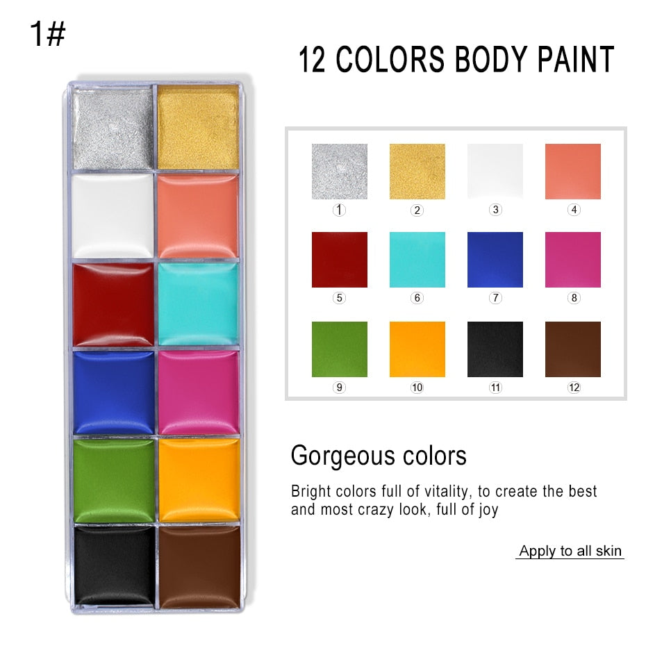 IMAGIC 12 Colors Flash Tattoo Face Body Paint Oil Painting Art use in Halloween Party Fancy Dress Beauty Makeup Tool