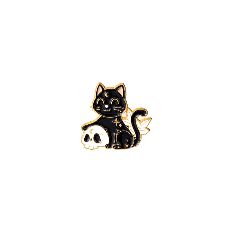 Bad Witch Needle Crystal Ball Handmade Black Cat Skull Retro Enamel Pin Brooch Badge Decorative Cowboy Halloween Jewelry