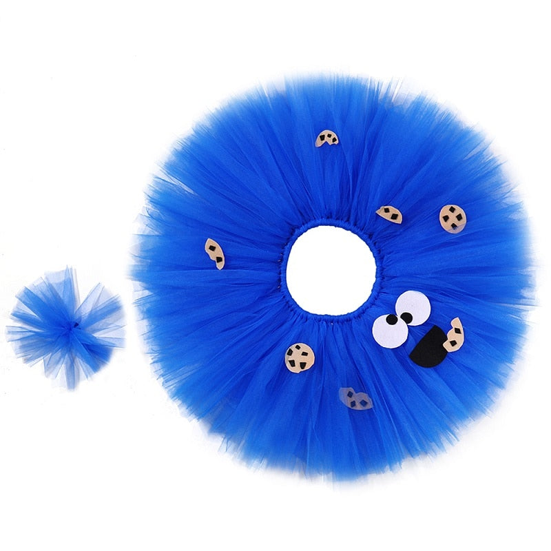 Cookie Monster Girls Tutu Skirt Set Fluffy Blue Kids Girls Tulle Skirt Child Birthday Party Skirt Tutu Girl Halloween Costume