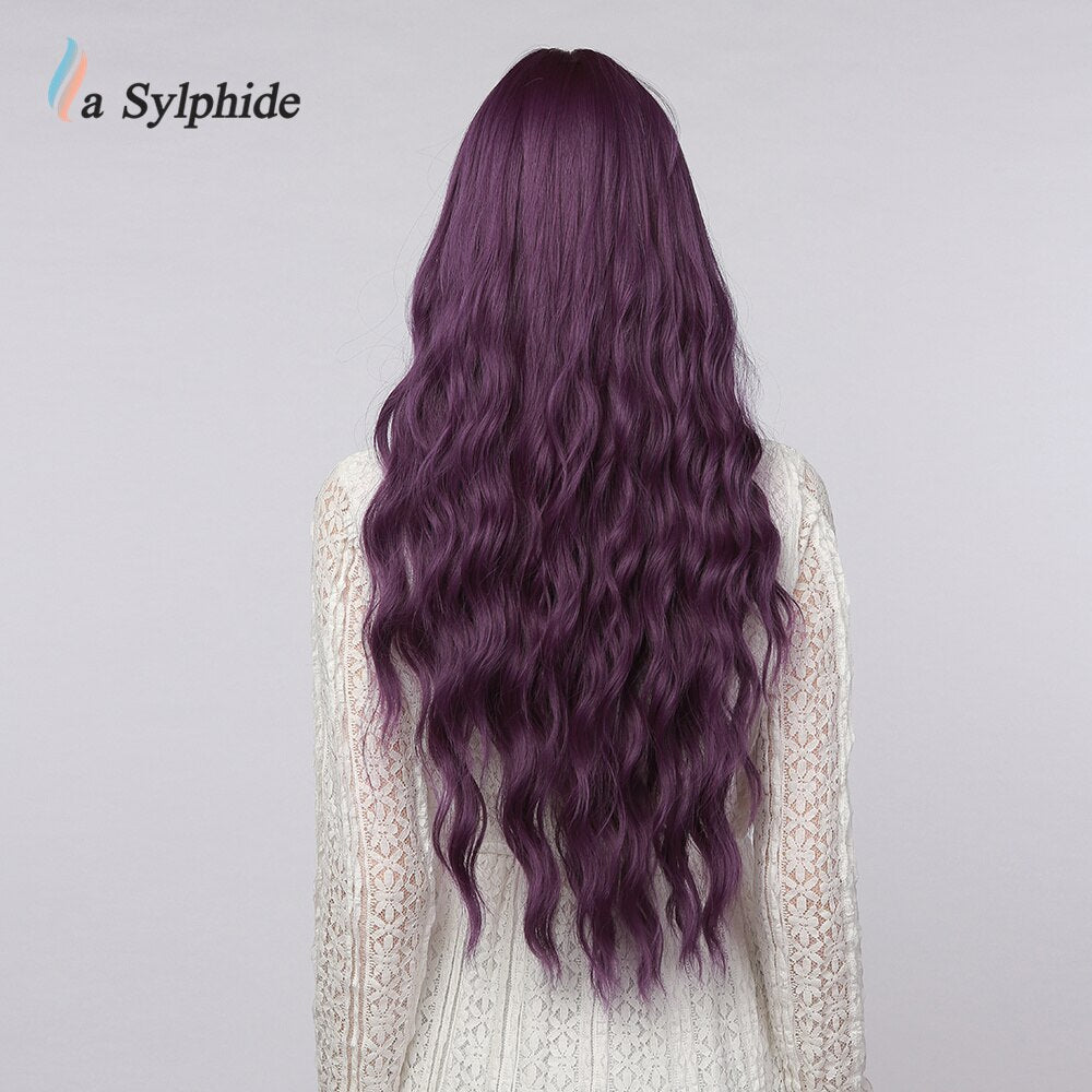 La Sylphide Halloween Cosplay Lolita Wig Long Nature Wave Purple Synthetic Hair Wigs with Bangs for Woman Heat Resistant Fiber