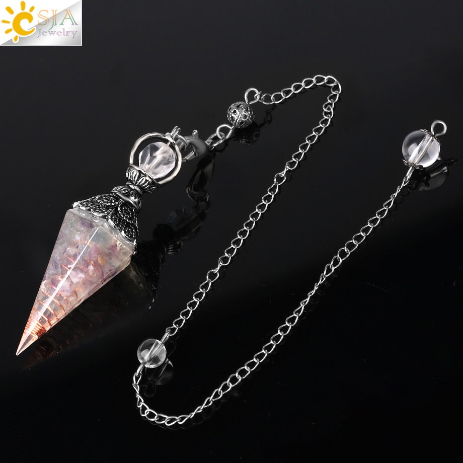 CSJA 7 Chakra Healing Crystals Pendulum for Dowsing Divination Quartz Natural Stone Pendulums Antique Reiki Pendant Pendulo G854