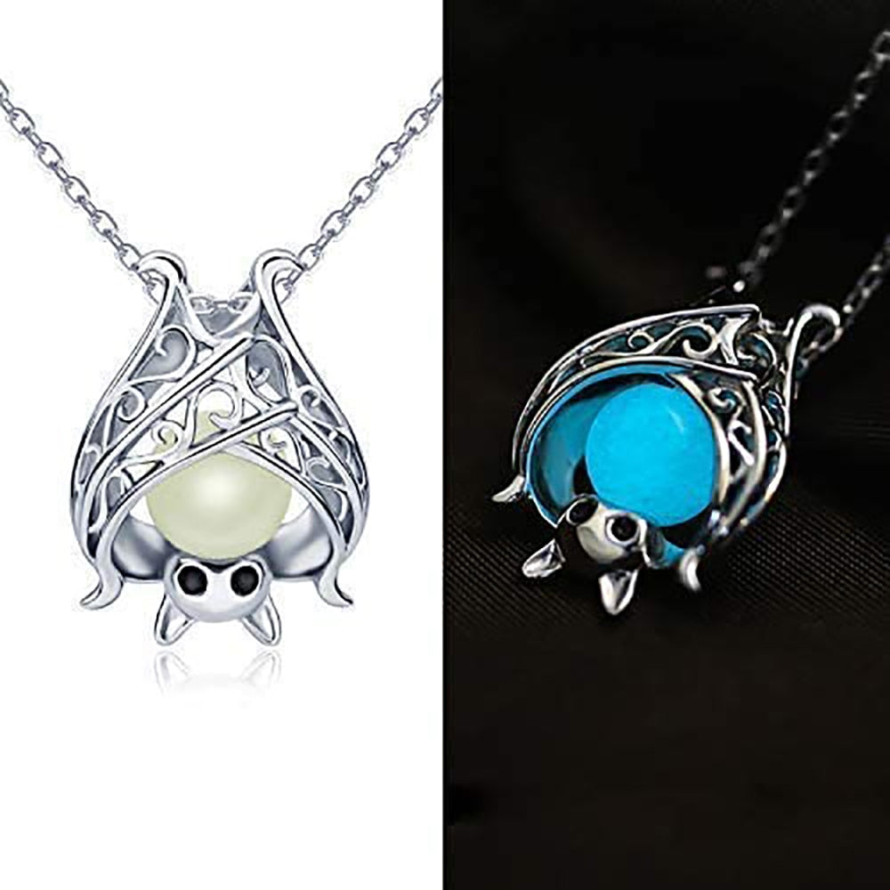 925 Sterling Silver Accessories Glowing Bat Necklaces Luminous Animal Pendant Chains For Women 2022 Halloween Fine Jewelry Gift