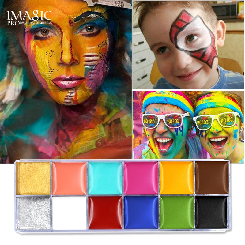 IMAGIC 12 Colors Flash Tattoo Face Body Paint Oil Painting Art use in Halloween Party Fancy Dress Beauty Makeup Tool