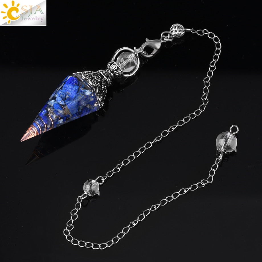 CSJA 7 Chakra Healing Crystals Pendulum for Dowsing Divination Quartz Natural Stone Pendulums Antique Reiki Pendant Pendulo G854