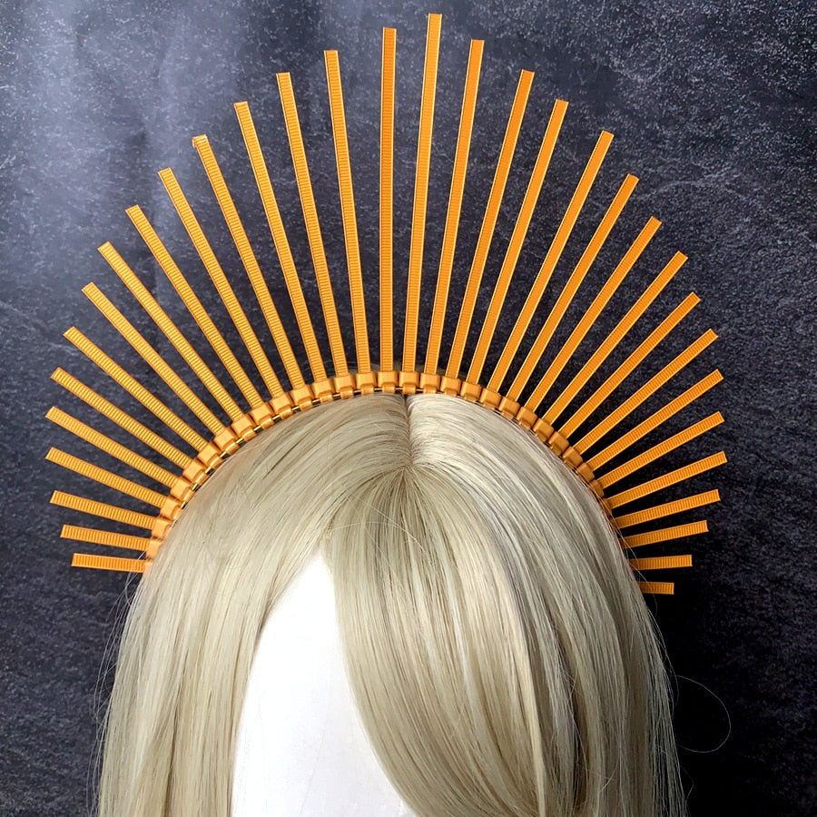 Halo Crown Spike Headpiece Goddess Sunburst Plastic Gold Met Gala Angel Goth Cosplay Accessories