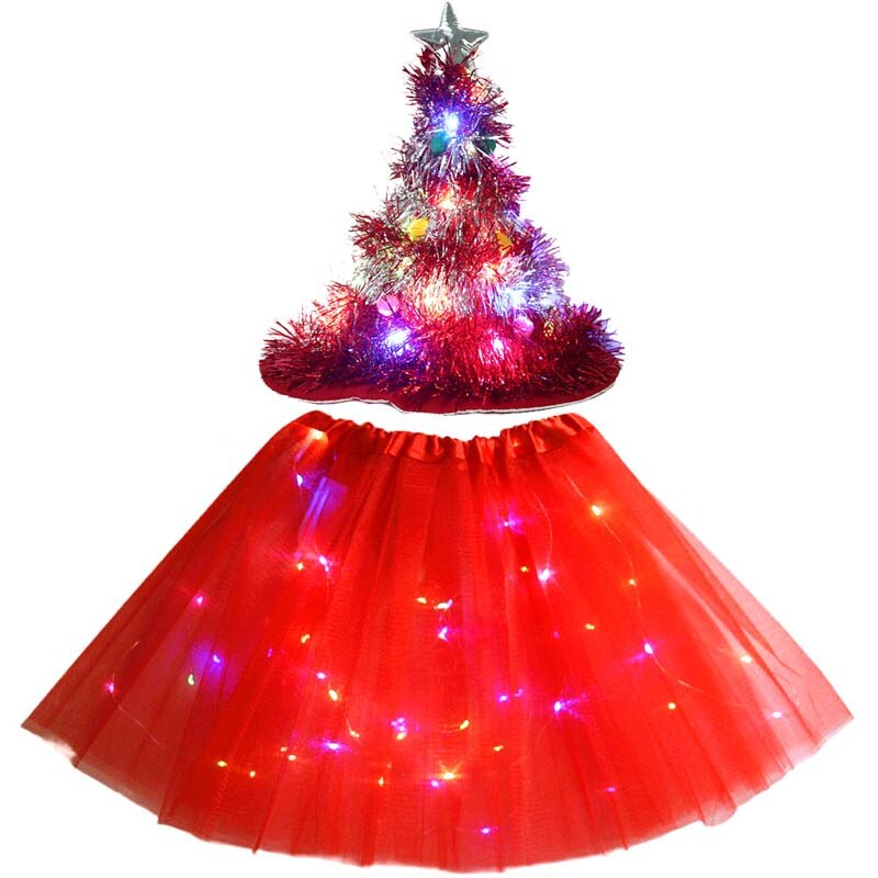 Adult Kids Light Up Witch Hat Spider Web Cobweb Skirt Party LED Princess Christmas Tree Costume Magic Wand Festival Halloween