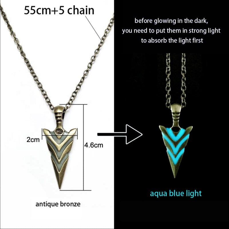 Luminous Glowing Arrow Pendant Necklace Knight Spear Necklace Glow In The Dark Pike Necklace for Women Men Halloween Gift