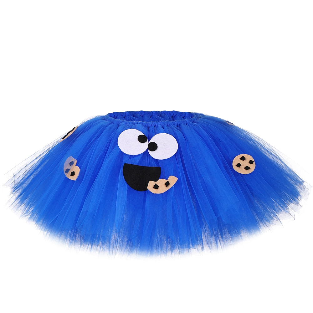 Cookie Monster Girls Tutu Skirt Set Fluffy Blue Kids Girls Tulle Skirt Child Birthday Party Skirt Tutu Girl Halloween Costume