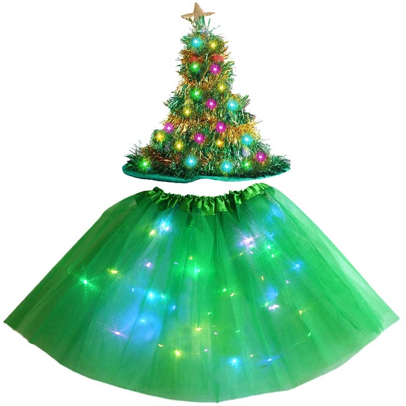 Adult Kids Light Up Witch Hat Spider Web Cobweb Skirt Party LED Princess Christmas Tree Costume Magic Wand Festival Halloween