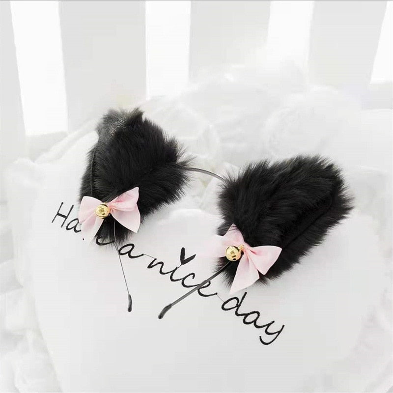 Beautiful Masquerade Halloween Cat Ears Headwear Cosplay Cat Ear Anime Party Costume Bell Headwear Headband Hair Accessories